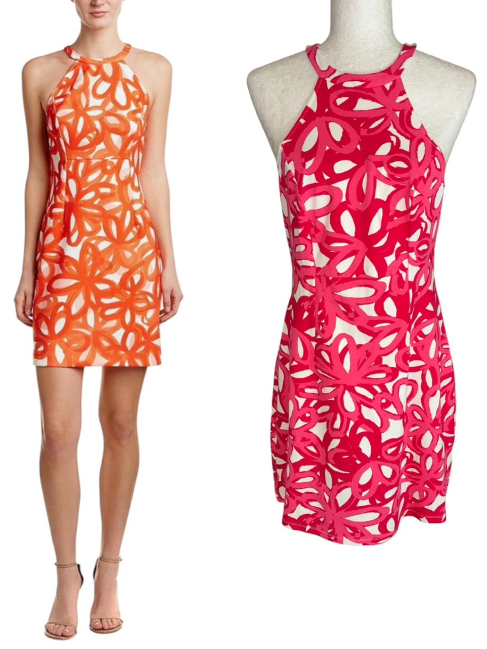 LN Trina Turk El Rapido Cuban Garden Pink Red Printed Halter Knit Mini Dress - 6